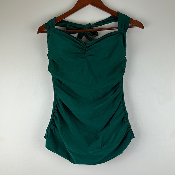 Modcloth Other - Mod Cloth Woman’s Swimsuit One Piece 14 Gathered Sides Halter Tie Emerald